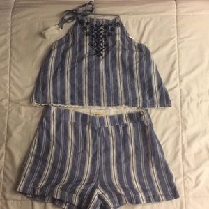 Two piece - shorts and halter top set.
